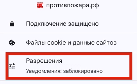 Выбор пункта Разрешения